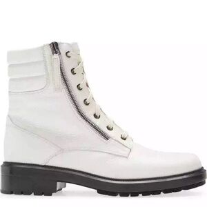 NEW AQUATALIA Laila Water Resistant Zip Lace-Up Bootie White Leather Sz US 9.5